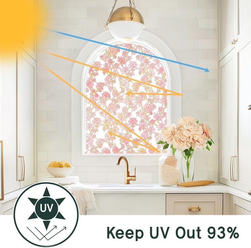 BEAUS TILE UNI Window Film Static Clings Non Adhesive 3D Stained Glass Window Decals UV Protection (Rose, 37.4 x 24.4 Inch) - Image 3